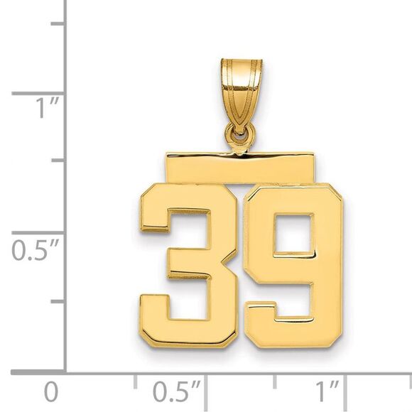14k Yellow Gold, Athletic Collection Medium Polished Number 39 Pendant - Picture 2 of 3
